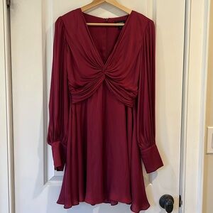 Bardot Dress, deep red/garnet silky material, size US6/S